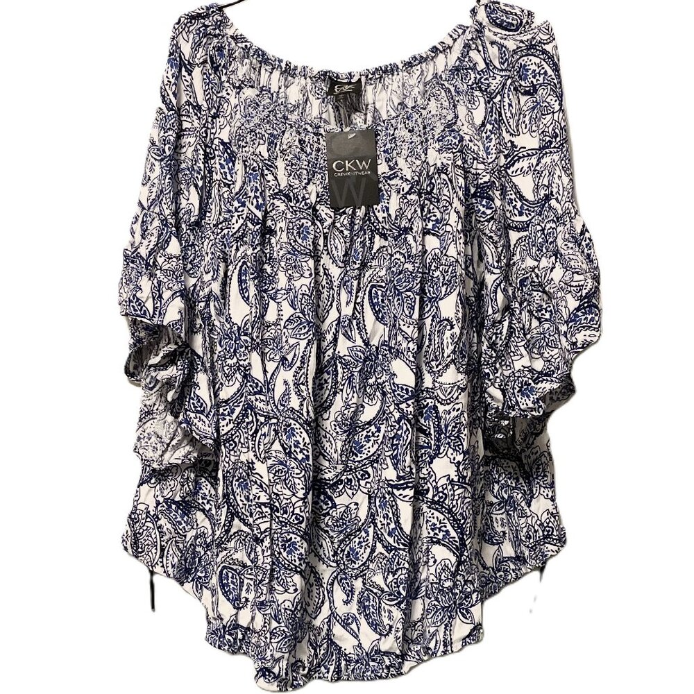 Women's CKW Blue & White Blouse Size Large NWT
